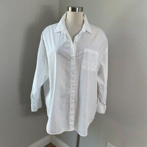 Old Navy Womens Large White Boyfriend Shirt Button Up Oversized Top Long Sleeve